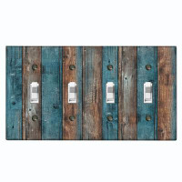 WorldAcc Metal Light Switch Plate Outlet Cover (Blue Wood Fence Brown - Quadruple Toggle)