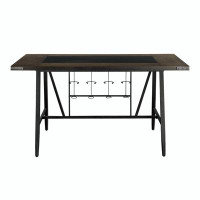 17 Stories 1pc Counter Height Dining Table w Glass Insert Top Wine Rack Base Casual Dining Furniture