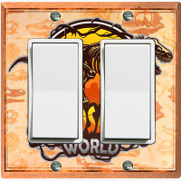 WorldAcc Metal Light Switch Plate Outlet Cover (Dinosaur T-Rex World Skull Orange - Single Toggle)