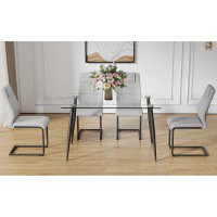 Latitude Run® Chic 5-piece Dining Set: 0.31"" Tempered Glass Table, Black Legs & 4 Light Grey Chairs, F-1544 C-001