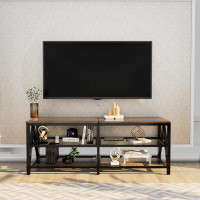 17 Stories TV Stand For 60 65 Inch TV, Long 55" Entertainment Center 3-Tier TV Console Steel Frame Industrial Style TV C