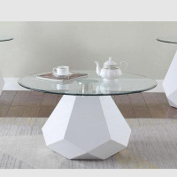 Orren Ellis Coffee Table, White High Gloss & Clear Glass (1Set/2Ctn)
