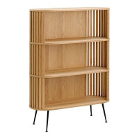 HomeRoots 57" Walnut Wood Three Tier Standard Bookcase