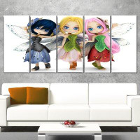 Made in Canada - Design Art Fairy Friends Posing Together 5 Piece Wall Art on Wrapped Canvas Set