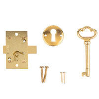 UNIQANTIQ HARDWARE SUPPLY Small Brass Plated Flush Mount Lock Set For Cabinet Doors Or Drawers