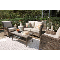 Beachcrest Home Mccullough Outdoor Loveseat, 2 Chairs and Coffee Table — Outdoor Tables & Table Components: From $99