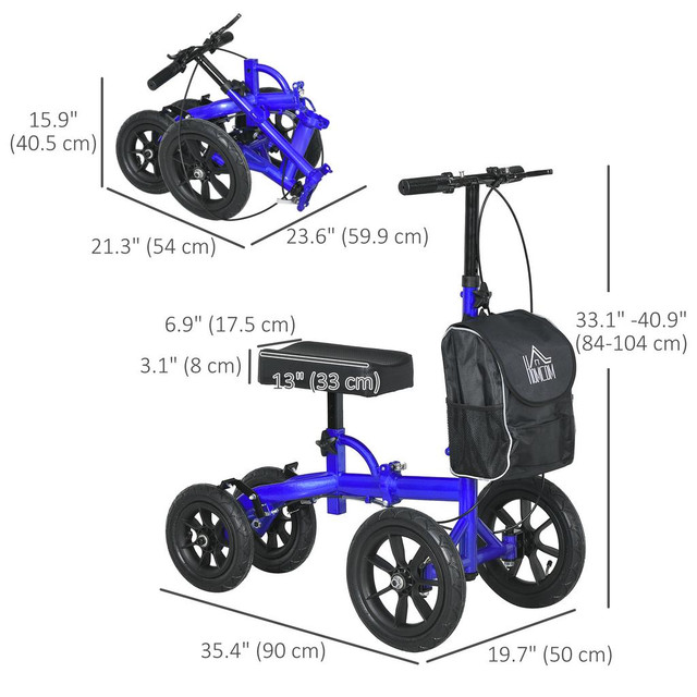 Knee Scooter 19.7" W x 35.4" D x 40.9" H Blue in Health & Special Needs - Image 3