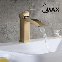 Waterfall Bathroom Faucet Single Handle Brushed Gold Finish