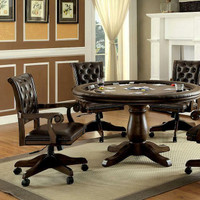 FOA - 5 Piece Poker Kalia 54 Inch Game Table with 4 Chairs ( Brown and Dark Brown Upholstery )