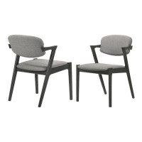 A&J Homes Studio Upholstered Demi Arm Dining Side Chairs Brown Grey and Black (Set of 2)