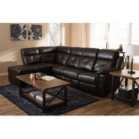 Lefancy.net Lefancy Dark Brown Faux Leather 2-Piece Sectional with Recliner and Storage Chaise