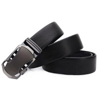Mens 35mm Fashion Two-Sided Head Layer Genuine Leather Ratchet Belt Formal Dress Work Alloy Automatic Buckle Waist Stra