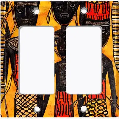 WorldAcc Metal Light Switch Plate Outlet Cover (Native African Culture Orange - Double Rocker)