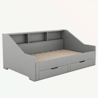 Wildon Home® Twin to King Size Daybed Frame with Storage Bookcases and Two Drawers