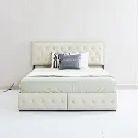 Red Barrel Studio Beige Queen Bed Frame With Led Headboard, 4 Storage Drawers, No Box Spring Needed (arriving Dec 26)