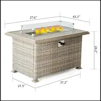 Rosecliff Heights Outdoor Wicker Gas Fire Table,  Patio Propane Gas Fire Pit w Aluminum Tabletop