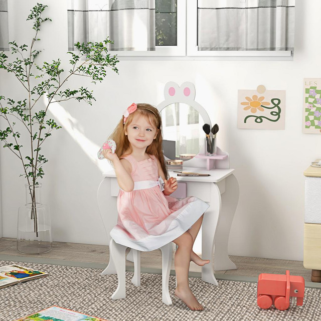 Kids Dressing Table Set 21.7" x 13.5" x 35.6" White in Toys & Games