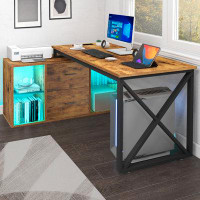 Wrought Studio Jiahao 55'' L Shaped Reversible Desk with Charging Station & LED Lights