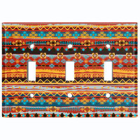 WorldAcc Metal Light Switch Plate Outlet Cover (Ethnic Aztec Tribal Red Orange Stripes - Single Toggle)