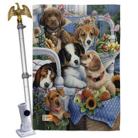 Breeze Decor Country Pups - Impressions Decorative Aluminum Pole & Bracket House Flag Set HS110050-BO-02