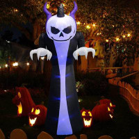 The Holiday Aisle® 10Ft Giant Halloween Inflatables Pumpkin Halloween Decorations Inflatables With LED Light Sandbags St
