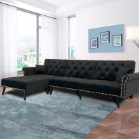 House of Hampton Pabst 115" Wide Microfiber/Microsuede Reversible Sleeper Sofa & Chaise with Ottoman