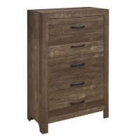 Millwood Pines Simple Look Rustic Brown Finish 1Pc Chest Of 5X Drawers Black Metal Hardware Bedroom Furniture