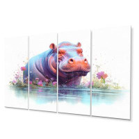 Design Art Animated Hippo - Hippopotamus Metal Wall Art Set