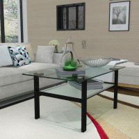 Lipoton Transparent glass black coffee table, modern simple, living room coffee table, side centre table