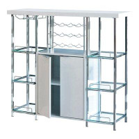 Ivy Bronx 2-Door Bar Cabinet With Glass Shelf, High Glossy White And Chrome