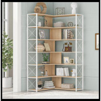 Think Urban 7-Tier Bookcase Home Office Bookshelf, L-Shaped Corner Bookcase with Metal Frame
