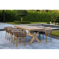 OUTSY Santino + Melina 7-Piece Outdoor Dining Set - Wood Dining Table and 6 Wood, Aluminum, and Rope Chairs with Milk an