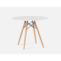 George Oliver Round Dining Table with Wooden Legs and Black Metal Brace for Kitchen, Living Room & Breakfast Nooks