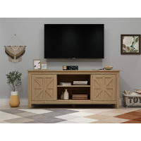 Gracie Oaks 58-Inch TV Console Table With 2 Barn Storage Cabinets For TV Accessories, Dvds, Booksand Other Items,Barnwoo