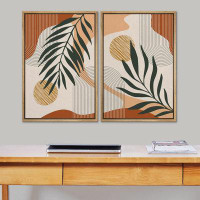 IDEA4WALL Palm Leaf Geometry Abstract Shapes Framed On Canvas 2 Pieces Print