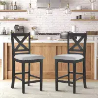 Rubbermaid Wooden Bar Stools Set Of 2, Counter Height Bar Stools, Mid Century Modern Bar Stools With Backs, 25 Inch Upho
