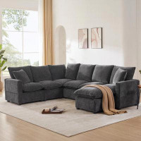 Ebern Designs 110" U Shape Modular Sofa, 7 Seat Chenille Sectional Couch Set with 2 Pillows Included