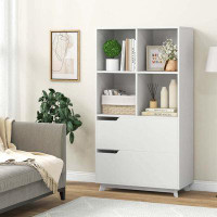 Latitude Run® Latitude Run® Bookcase With 2 Drawers 4-tier Open Bookshelf With 4 Storage Cubes For Home Office