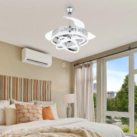 Ivy Bronx 36" Retractable Ceiling Fan With Lights, Modern DIY Shape LED Ceiling Light With Remote Control And ABS Blades