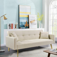 GZMWON Beige Convertible Fabric  Folding Futon Sofa Bed, Upholstered Sofa