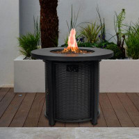 Arlmont & Co. Gira 24.4" H x 29" W Round Propane Outdoor Fire Pit Table with Cover Lid and Lava Rocks