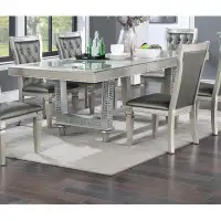 Rosdorf Park Formal Traditional Dining Table Rectangle Table w Leaf Silver Hue Glass Top 1pc Dining Table