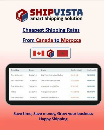 ShipVista provides the cheapest shipping rates from Canada to Morocco. Whether you are an individual...