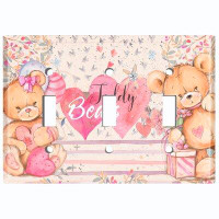 WorldAcc Metal Light Switch Plate Outlet Cover (Teddy Bears Birthday Love Hearts Present - Triple Toggle)