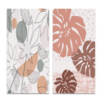 Bayou Breeze Abstract One Line Art Tropical Plants II - 2 Piece Wrapped Canvas Print Set