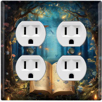 WorldAcc Metal Light Switch Plate Outlet Cover (Magical Ancient Book Forest Butterfly - Double Duplex)