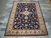 Mid Night Blue Hot Ivory Touch Medallion Rectangle Area Rug Hand Knotted Wool Silk Carpet (6 X 4)'