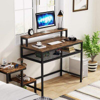 17 Stories Computer Desk With Monitor Stand, Industrial Writing Desk For Study,Large Workstation PC Desk Game Table