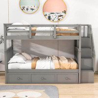 Harriet Bee Twin Over Twin Wood Standard Bunk Bed With 3 Drawers