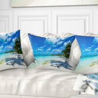 Made in Canada - East Urban Home Seashore Tropical Beach with Palm Shadows Pillow